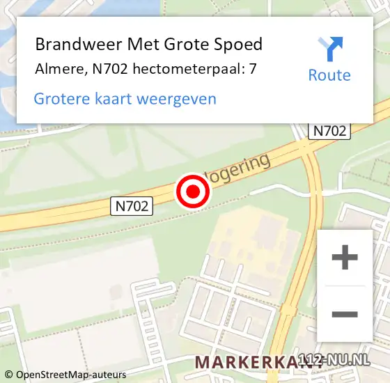 Locatie op kaart van de 112 melding: Brandweer Met Grote Spoed Naar Almere, N702 hectometerpaal: 7 op 28 april 2024 19:21