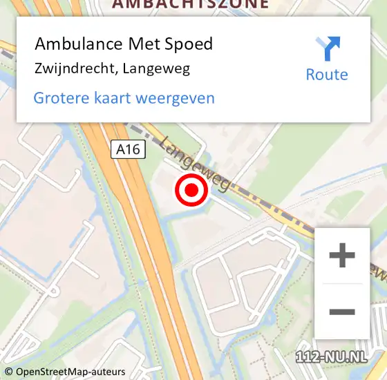 Locatie op kaart van de 112 melding: Ambulance Met Spoed Naar Zwijndrecht, Langeweg op 28 april 2024 19:24