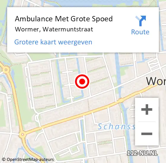 Locatie op kaart van de 112 melding: Ambulance Met Grote Spoed Naar Wormer, Watermuntstraat op 28 april 2024 19:30