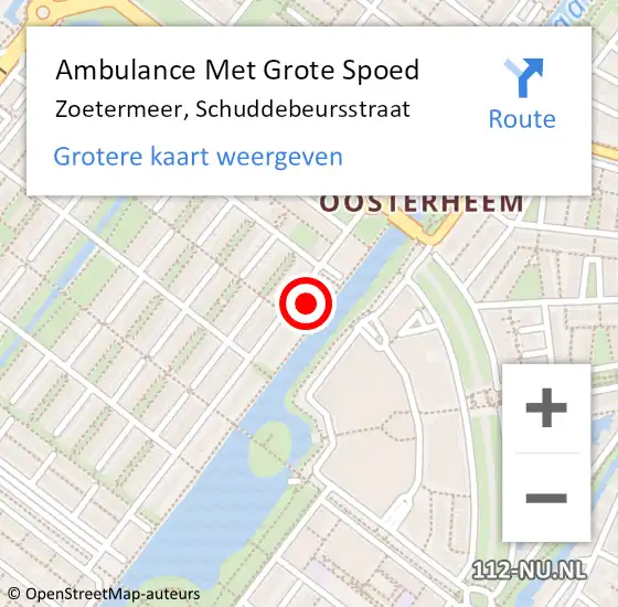 Locatie op kaart van de 112 melding: Ambulance Met Grote Spoed Naar Zoetermeer, Schuddebeursstraat op 28 april 2024 19:31
