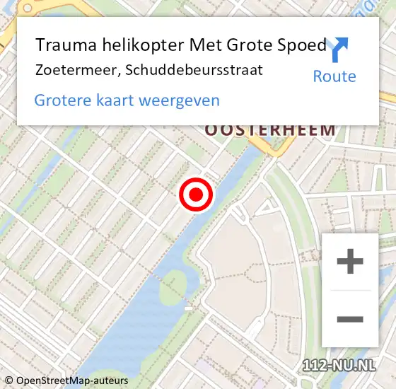 Locatie op kaart van de 112 melding: Trauma helikopter Met Grote Spoed Naar Zoetermeer, Schuddebeursstraat op 28 april 2024 19:32