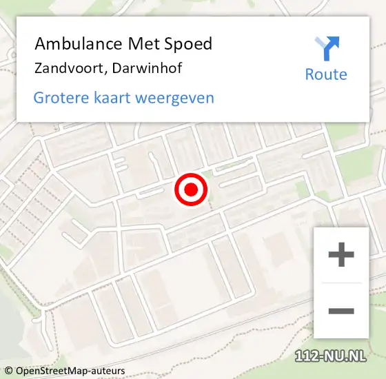 Locatie op kaart van de 112 melding: Ambulance Met Spoed Naar Zandvoort, Darwinhof op 28 april 2024 19:59