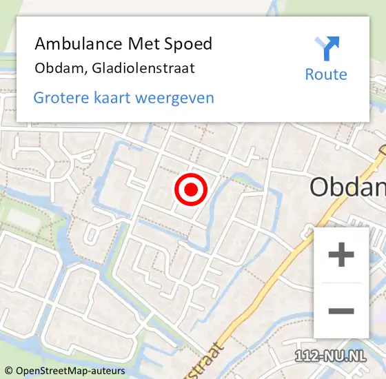 Locatie op kaart van de 112 melding: Ambulance Met Spoed Naar Obdam, Gladiolenstraat op 28 april 2024 19:59
