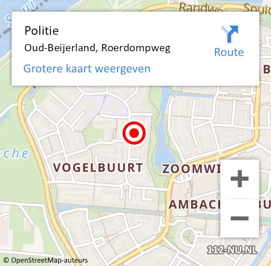 Locatie op kaart van de 112 melding: Politie Oud-Beijerland, Roerdompweg op 28 april 2024 20:06