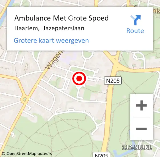 Locatie op kaart van de 112 melding: Ambulance Met Grote Spoed Naar Haarlem, Hazepaterslaan op 28 april 2024 20:20