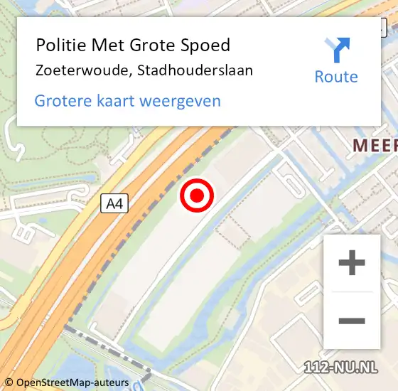 Locatie op kaart van de 112 melding: Politie Met Grote Spoed Naar Zoeterwoude, Stadhouderslaan op 28 april 2024 20:20