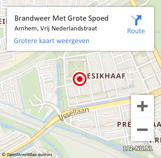 Locatie op kaart van de 112 melding: Brandweer Met Grote Spoed Naar Arnhem, Vrij Nederlandstraat op 28 april 2024 20:50