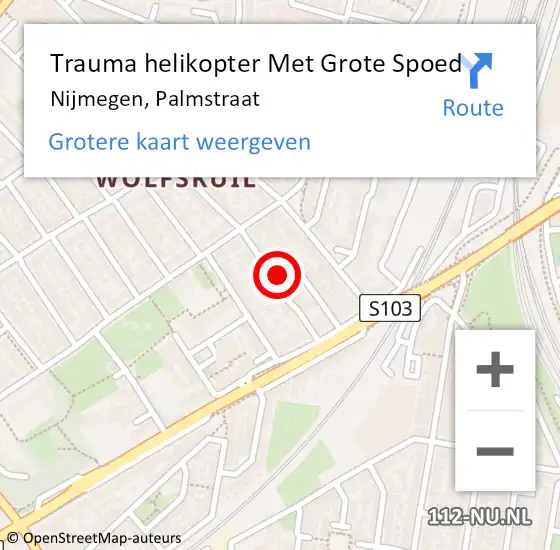 Locatie op kaart van de 112 melding: Trauma helikopter Met Grote Spoed Naar Nijmegen, Palmstraat op 28 april 2024 20:55