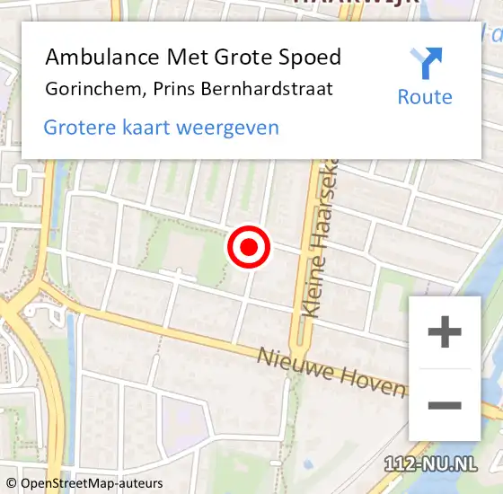 Locatie op kaart van de 112 melding: Ambulance Met Grote Spoed Naar Gorinchem, Prins Bernhardstraat op 28 april 2024 21:04