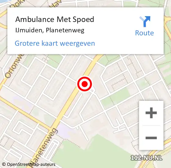 Locatie op kaart van de 112 melding: Ambulance Met Spoed Naar IJmuiden, Planetenweg op 28 april 2024 21:06