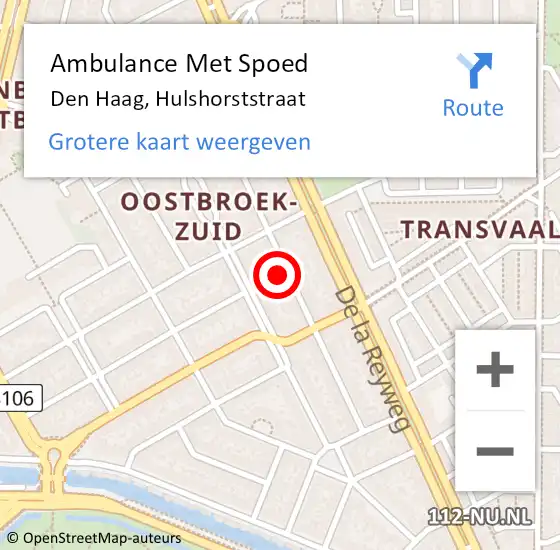 Locatie op kaart van de 112 melding: Ambulance Met Spoed Naar Den Haag, Hulshorststraat op 28 april 2024 21:12