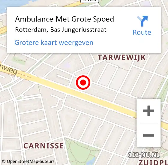 Locatie op kaart van de 112 melding: Ambulance Met Grote Spoed Naar Rotterdam, Bas Jungeriusstraat op 28 april 2024 21:24