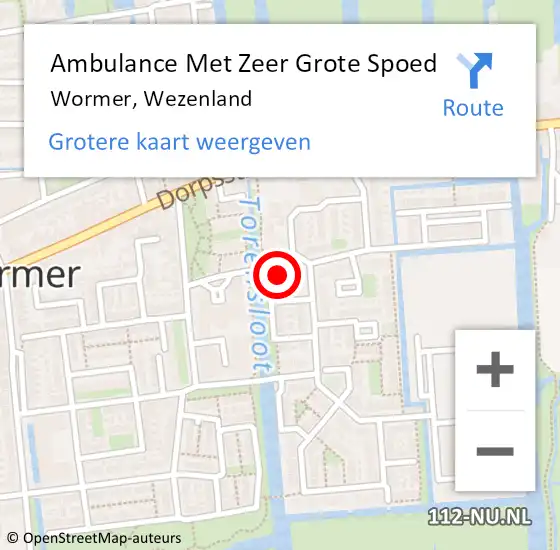 Locatie op kaart van de 112 melding: Ambulance Met Zeer Grote Spoed Naar Wormer, Wezenland op 28 april 2024 21:28