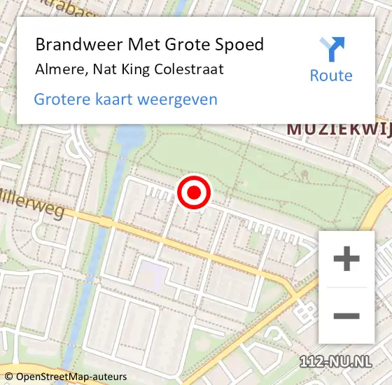 Locatie op kaart van de 112 melding: Brandweer Met Grote Spoed Naar Almere, Nat King Colestraat op 28 april 2024 22:09
