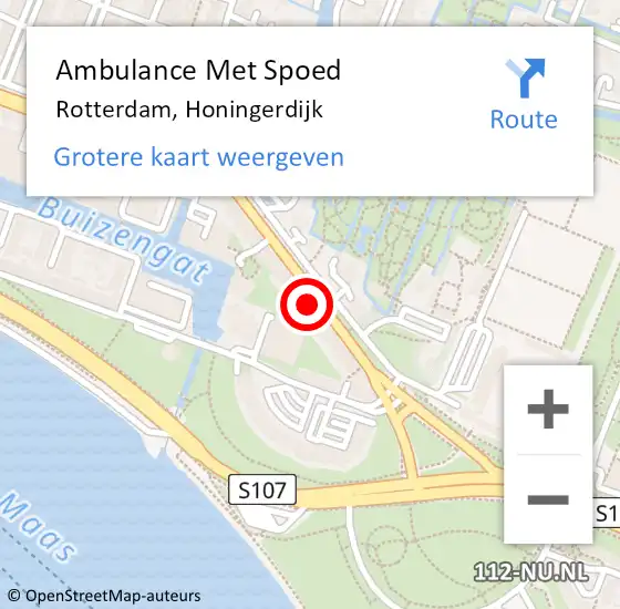 Locatie op kaart van de 112 melding: Ambulance Met Spoed Naar Rotterdam, Honingerdijk op 28 april 2024 22:10