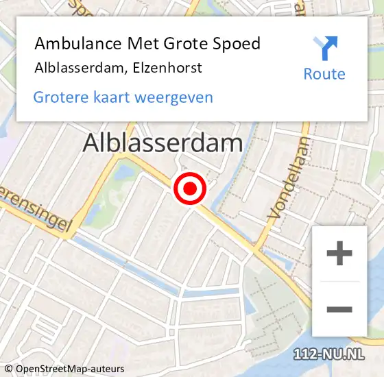 Locatie op kaart van de 112 melding: Ambulance Met Grote Spoed Naar Alblasserdam, Elzenhorst op 28 april 2024 22:28