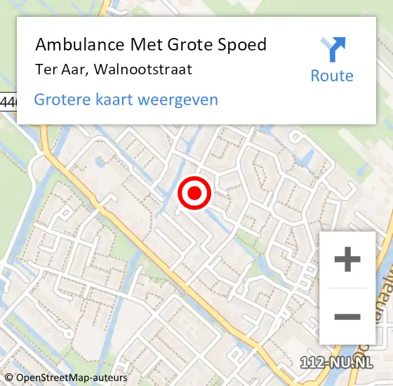 Locatie op kaart van de 112 melding: Ambulance Met Grote Spoed Naar Ter Aar, Walnootstraat op 4 oktober 2014 00:07