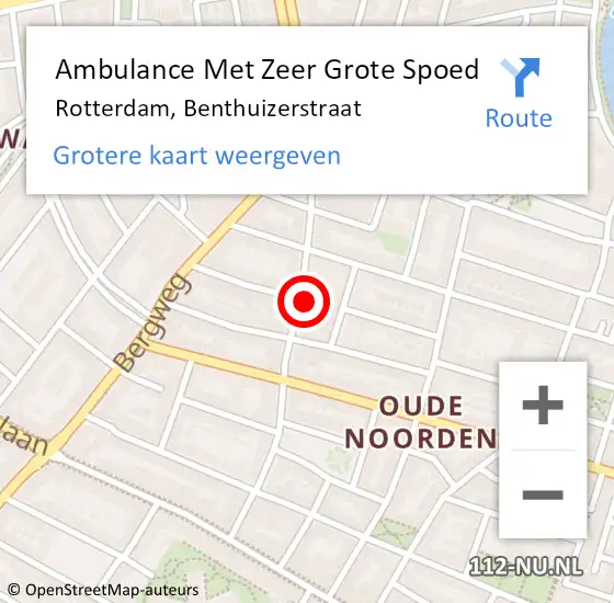Locatie op kaart van de 112 melding: Ambulance Met Zeer Grote Spoed Naar Rotterdam, Benthuizerstraat op 28 april 2024 22:49
