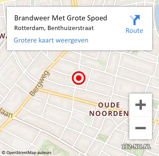 Locatie op kaart van de 112 melding: Brandweer Met Grote Spoed Naar Rotterdam, Benthuizerstraat op 28 april 2024 22:49