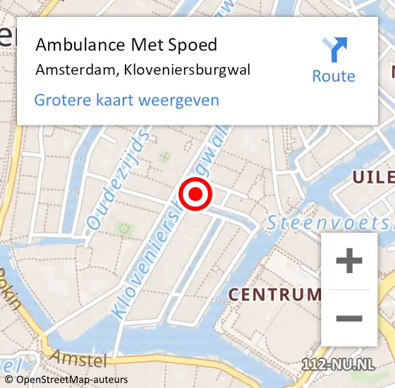 Locatie op kaart van de 112 melding: Ambulance Met Spoed Naar Amsterdam, Kloveniersburgwal op 28 april 2024 22:56