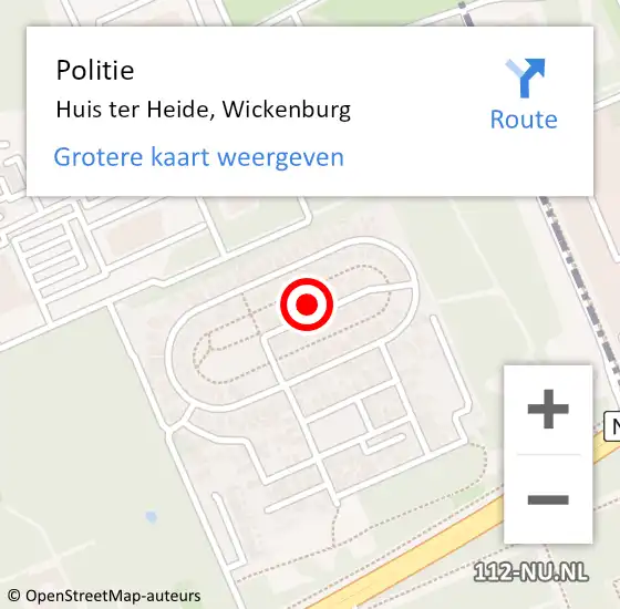 Locatie op kaart van de 112 melding: Politie Huis ter Heide, Wickenburg op 28 april 2024 22:58