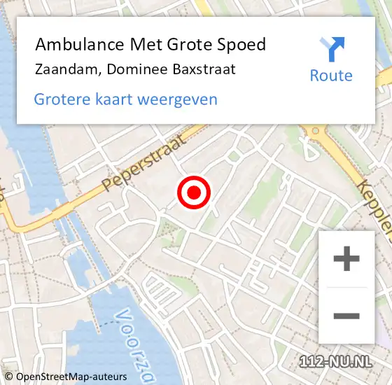Locatie op kaart van de 112 melding: Ambulance Met Grote Spoed Naar Zaandam, Dominee Baxstraat op 28 april 2024 23:03