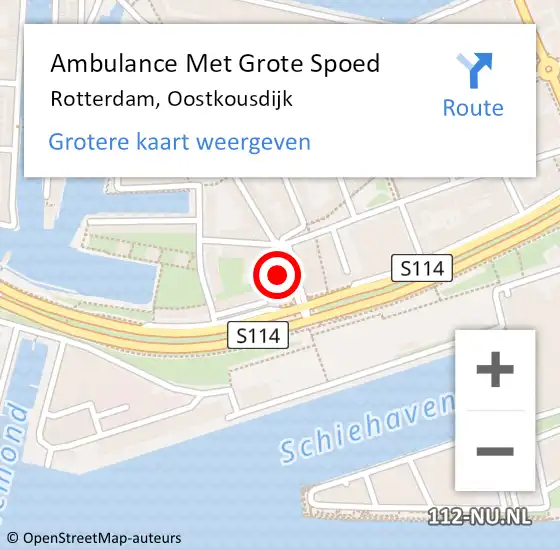 Locatie op kaart van de 112 melding: Ambulance Met Grote Spoed Naar Rotterdam, Oostkousdijk op 28 april 2024 23:05