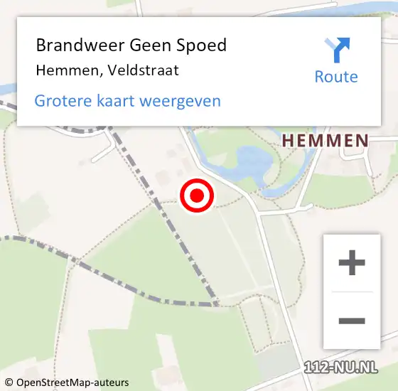 Locatie op kaart van de 112 melding: Brandweer Geen Spoed Naar Hemmen, Veldstraat op 28 april 2024 23:11