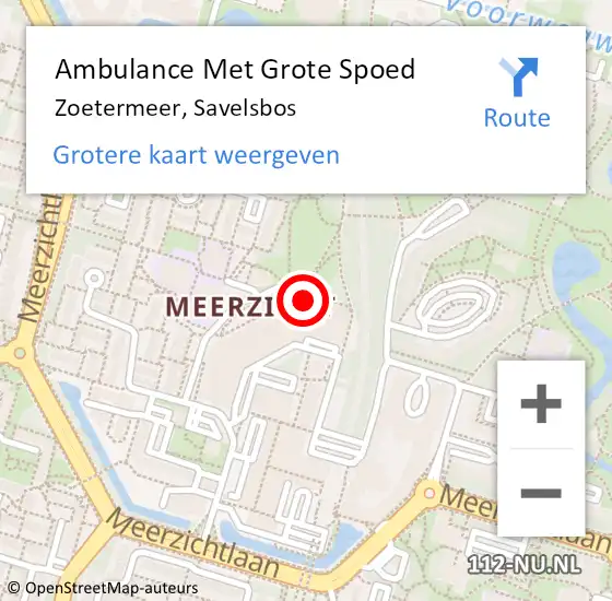 Locatie op kaart van de 112 melding: Ambulance Met Grote Spoed Naar Zoetermeer, Savelsbos op 29 april 2024 00:04
