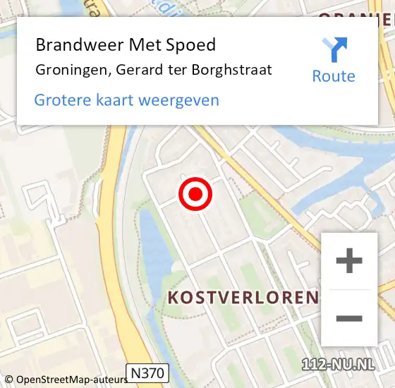 Locatie op kaart van de 112 melding: Brandweer Met Spoed Naar Groningen, Gerard ter Borghstraat op 29 april 2024 00:18