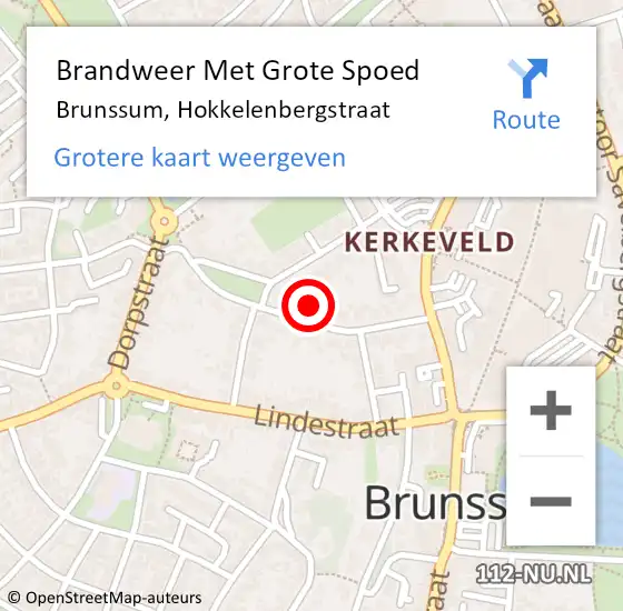 Locatie op kaart van de 112 melding: Brandweer Met Grote Spoed Naar Brunssum, Hokkelenbergstraat op 29 april 2024 00:19