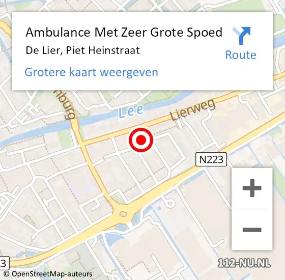 Locatie op kaart van de 112 melding: Ambulance Met Zeer Grote Spoed Naar De Lier, Piet Heinstraat op 29 april 2024 00:29