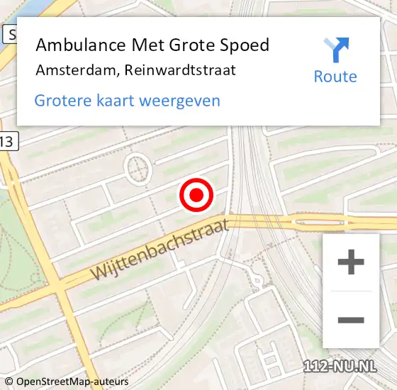 Locatie op kaart van de 112 melding: Ambulance Met Grote Spoed Naar Amsterdam, Reinwardtstraat op 29 april 2024 00:54