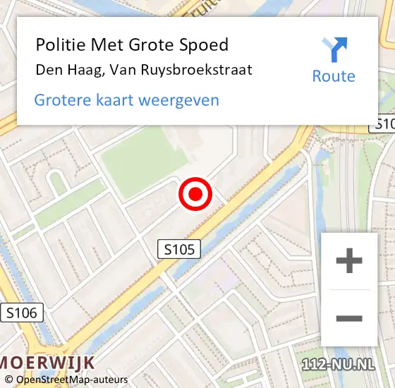 Locatie op kaart van de 112 melding: Politie Met Grote Spoed Naar Den Haag, Van Ruysbroekstraat op 29 april 2024 00:56
