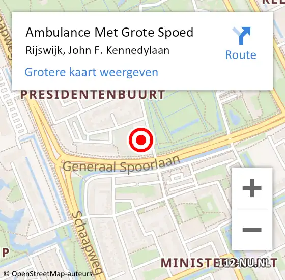 Locatie op kaart van de 112 melding: Ambulance Met Grote Spoed Naar Rijswijk, John F. Kennedylaan op 29 april 2024 00:57