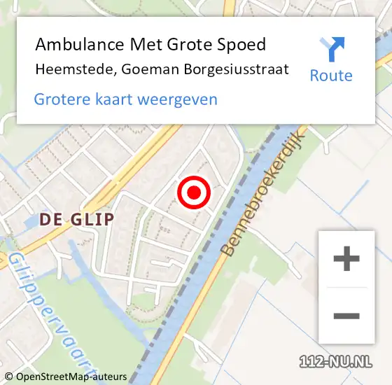 Locatie op kaart van de 112 melding: Ambulance Met Grote Spoed Naar Heemstede, Goeman Borgesiusstraat op 29 april 2024 00:59