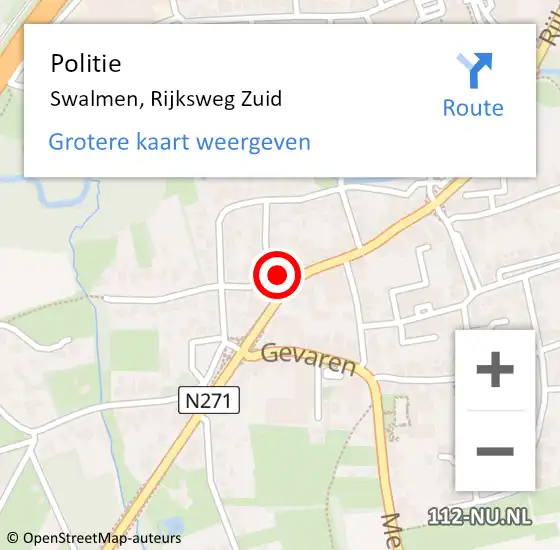 Locatie op kaart van de 112 melding: Politie Swalmen, Rijksweg Zuid op 29 april 2024 01:04