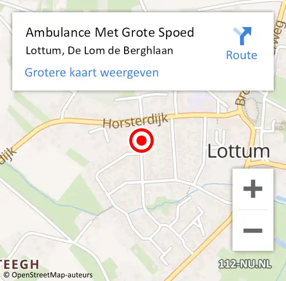 Locatie op kaart van de 112 melding: Ambulance Met Grote Spoed Naar Lottum, De Lom de Berghlaan op 4 oktober 2014 00:23