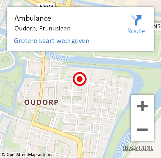 Locatie op kaart van de 112 melding: Ambulance Oudorp, Prunuslaan op 29 april 2024 01:14