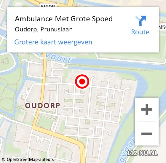 Locatie op kaart van de 112 melding: Ambulance Met Grote Spoed Naar Oudorp, Prunuslaan op 29 april 2024 01:14