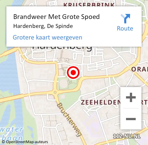 Locatie op kaart van de 112 melding: Brandweer Met Grote Spoed Naar Hardenberg, De Spinde op 29 april 2024 01:38