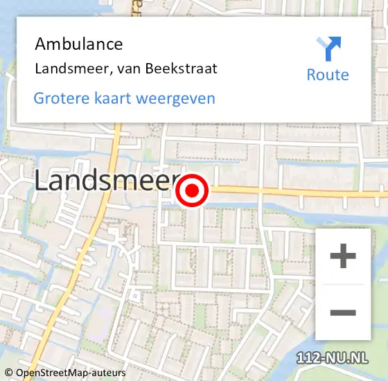 Locatie op kaart van de 112 melding: Ambulance Landsmeer, van Beekstraat op 29 april 2024 02:07