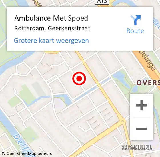 Locatie op kaart van de 112 melding: Ambulance Met Spoed Naar Rotterdam, Geerkensstraat op 29 april 2024 03:07