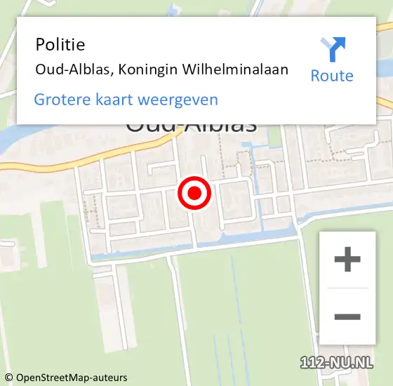 Locatie op kaart van de 112 melding: Politie Oud-Alblas, Koningin Wilhelminalaan op 29 april 2024 03:37