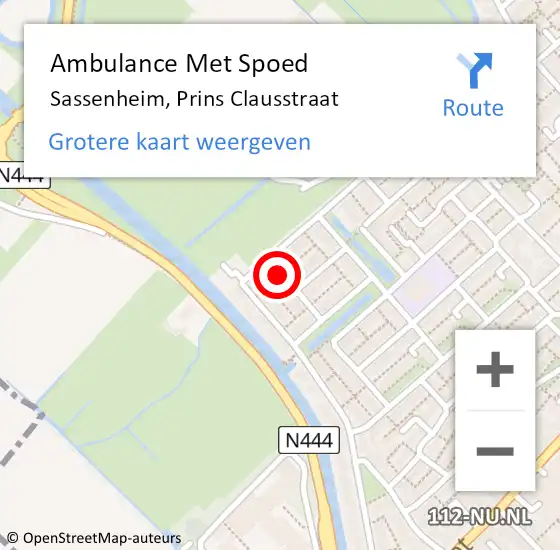 Locatie op kaart van de 112 melding: Ambulance Met Spoed Naar Sassenheim, Prins Clausstraat op 29 april 2024 03:58