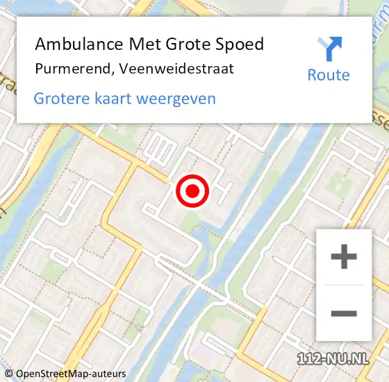 Locatie op kaart van de 112 melding: Ambulance Met Grote Spoed Naar Purmerend, Veenweidestraat op 29 april 2024 04:50
