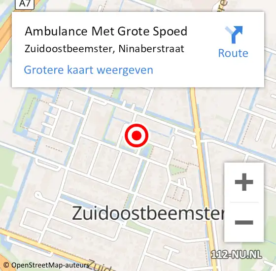 Locatie op kaart van de 112 melding: Ambulance Met Grote Spoed Naar Zuidoostbeemster, Ninaberstraat op 29 april 2024 05:13