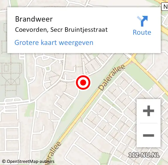 Locatie op kaart van de 112 melding: Brandweer Coevorden, Secr Bruintjesstraat op 29 april 2024 05:19