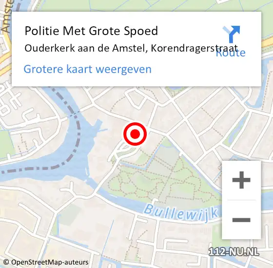 Locatie op kaart van de 112 melding: Politie Met Grote Spoed Naar Ouderkerk aan de Amstel, Korendragerstraat op 29 april 2024 05:48