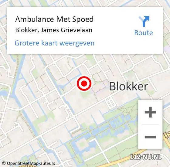 Locatie op kaart van de 112 melding: Ambulance Met Spoed Naar Blokker, James Grievelaan op 29 april 2024 06:46